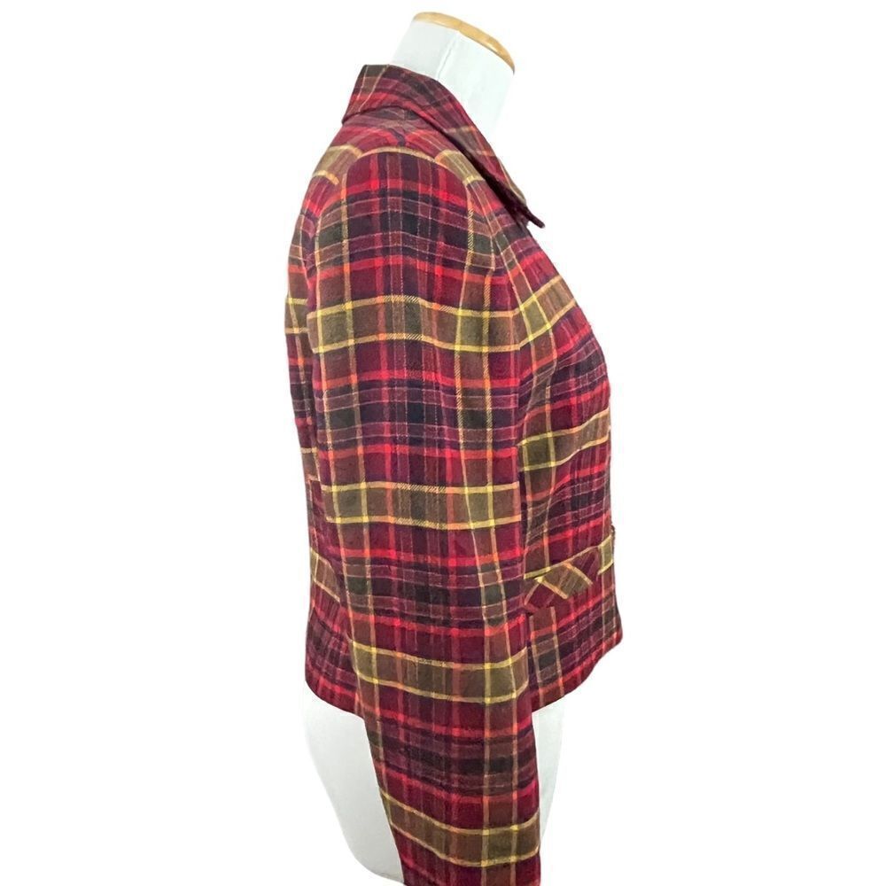 Burberry Red Tartan Plaid Crop Zip Wool Jacket 6 - Picture 2 of 10